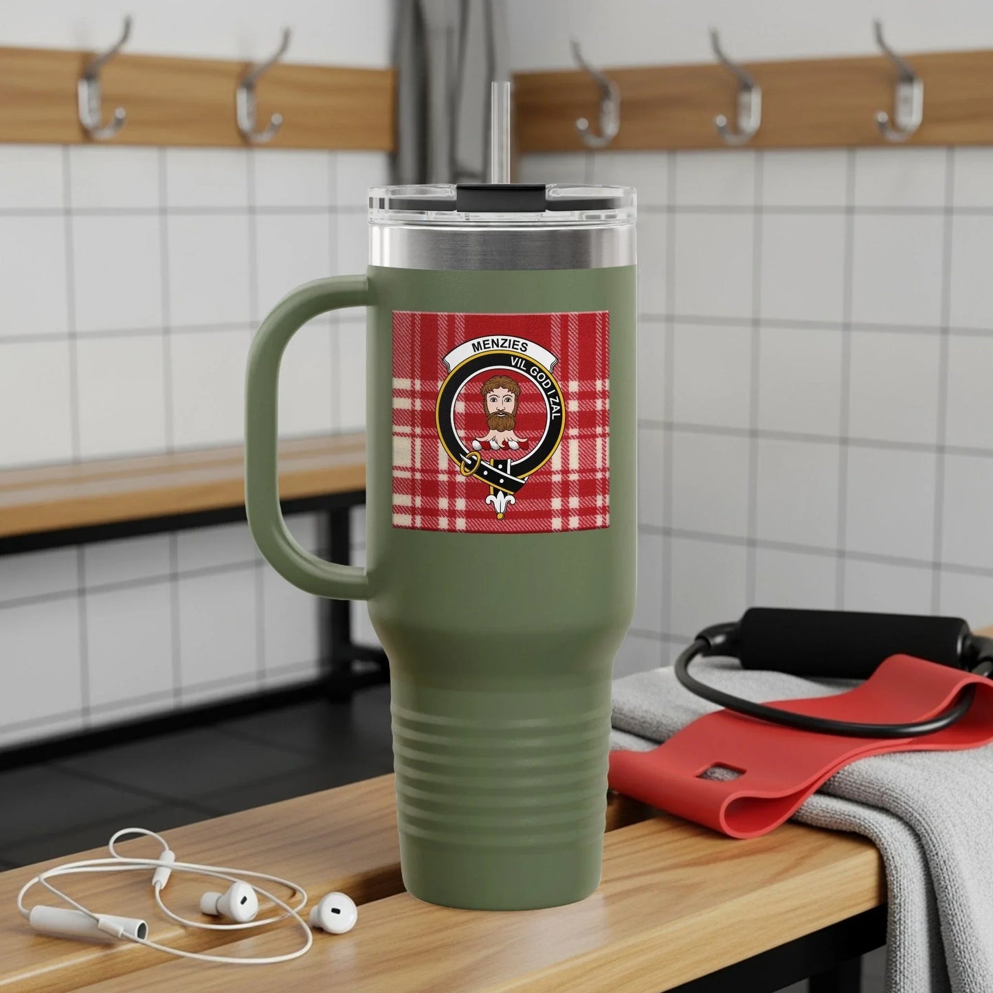 Stylish Travel Mug with Menzie's Red Plaid Design product