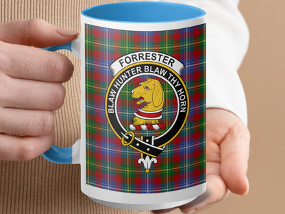 Clan Forrester Crest With Scottish Tartan Design Mug - Living Stone Gifts