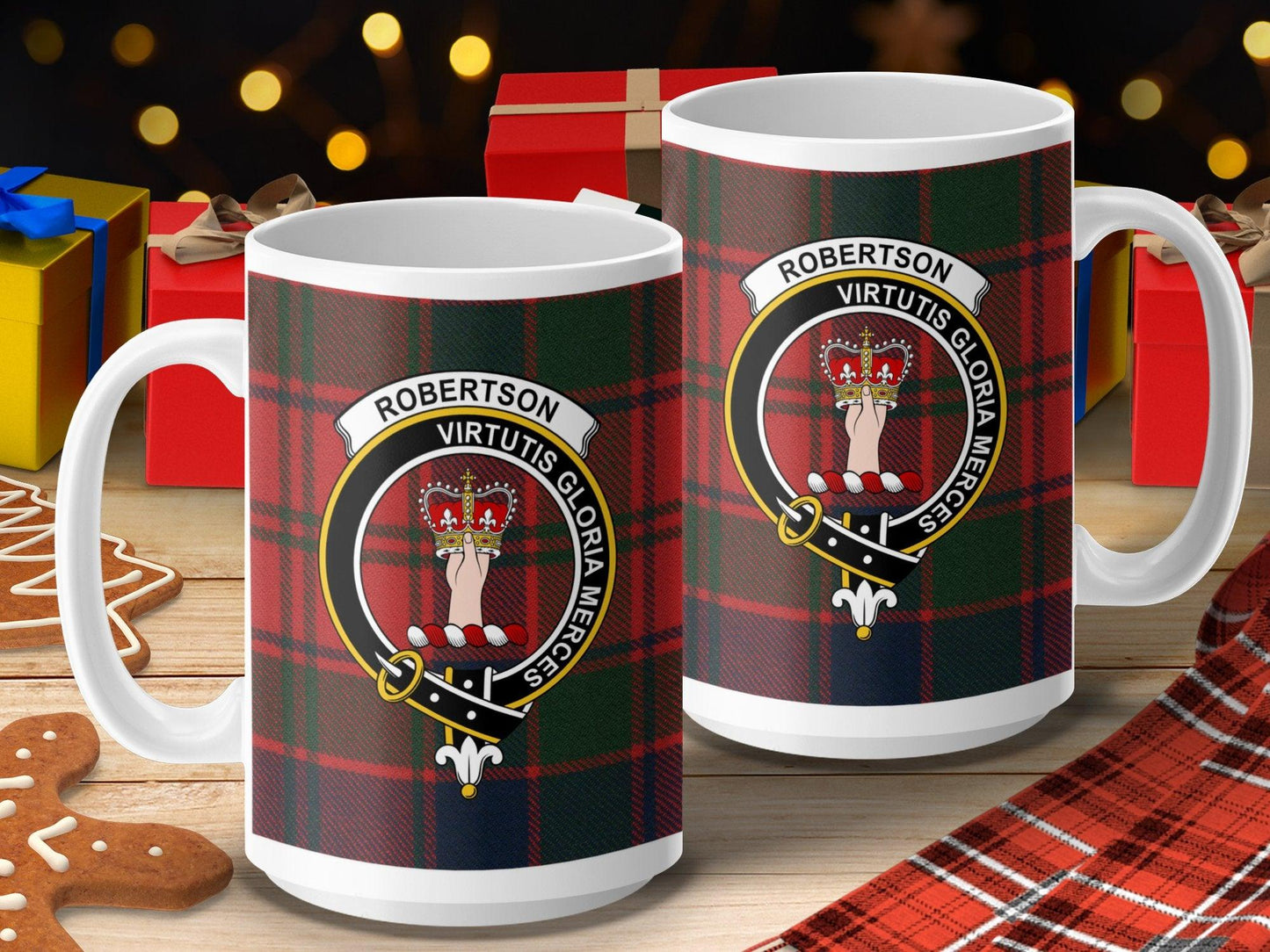 Robertson Clan Crest Tartan Mug with Red Plaid Design - Living Stone Gifts