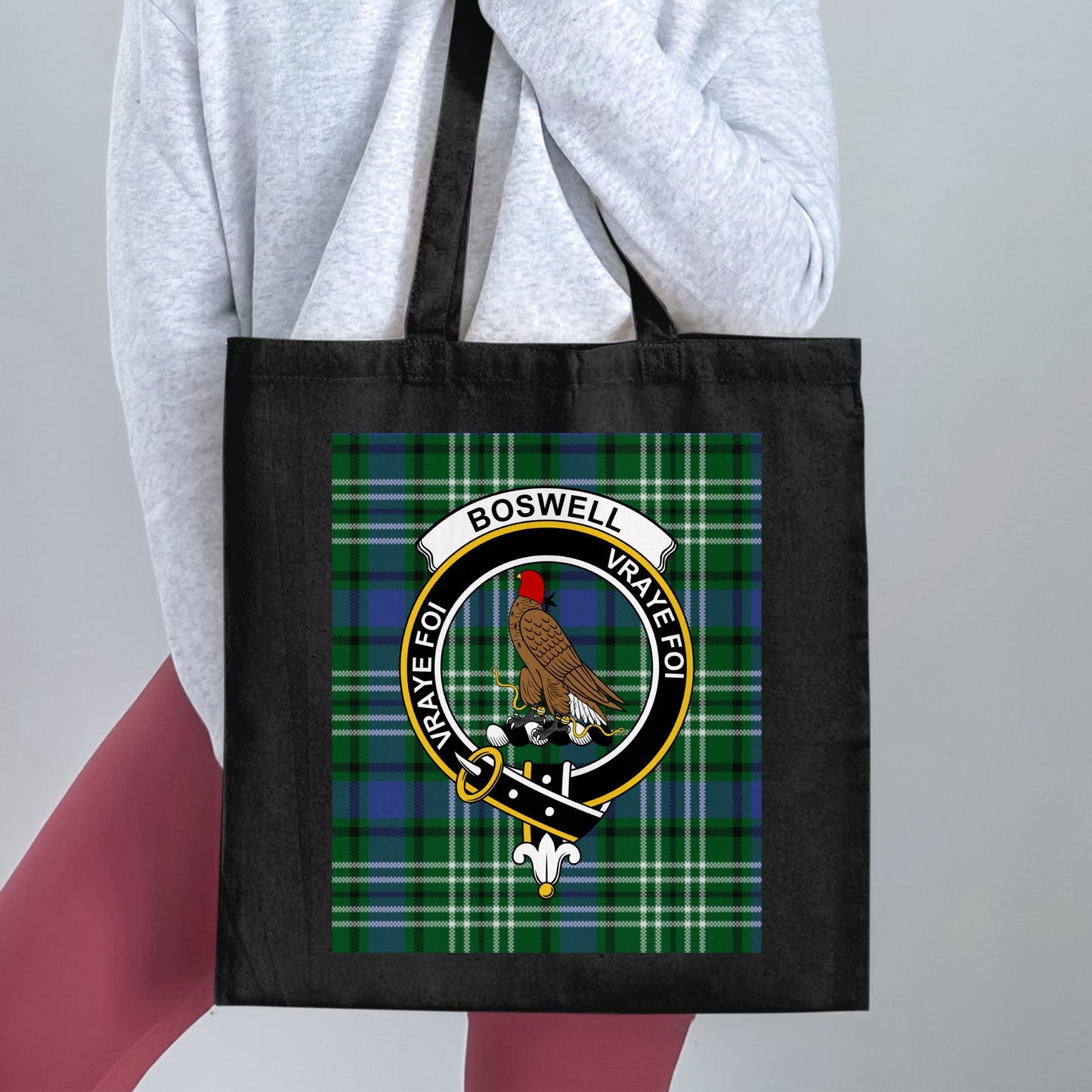 Boswell clan Scottish Tartan Crest Tote Bag - Living Stone Gifts