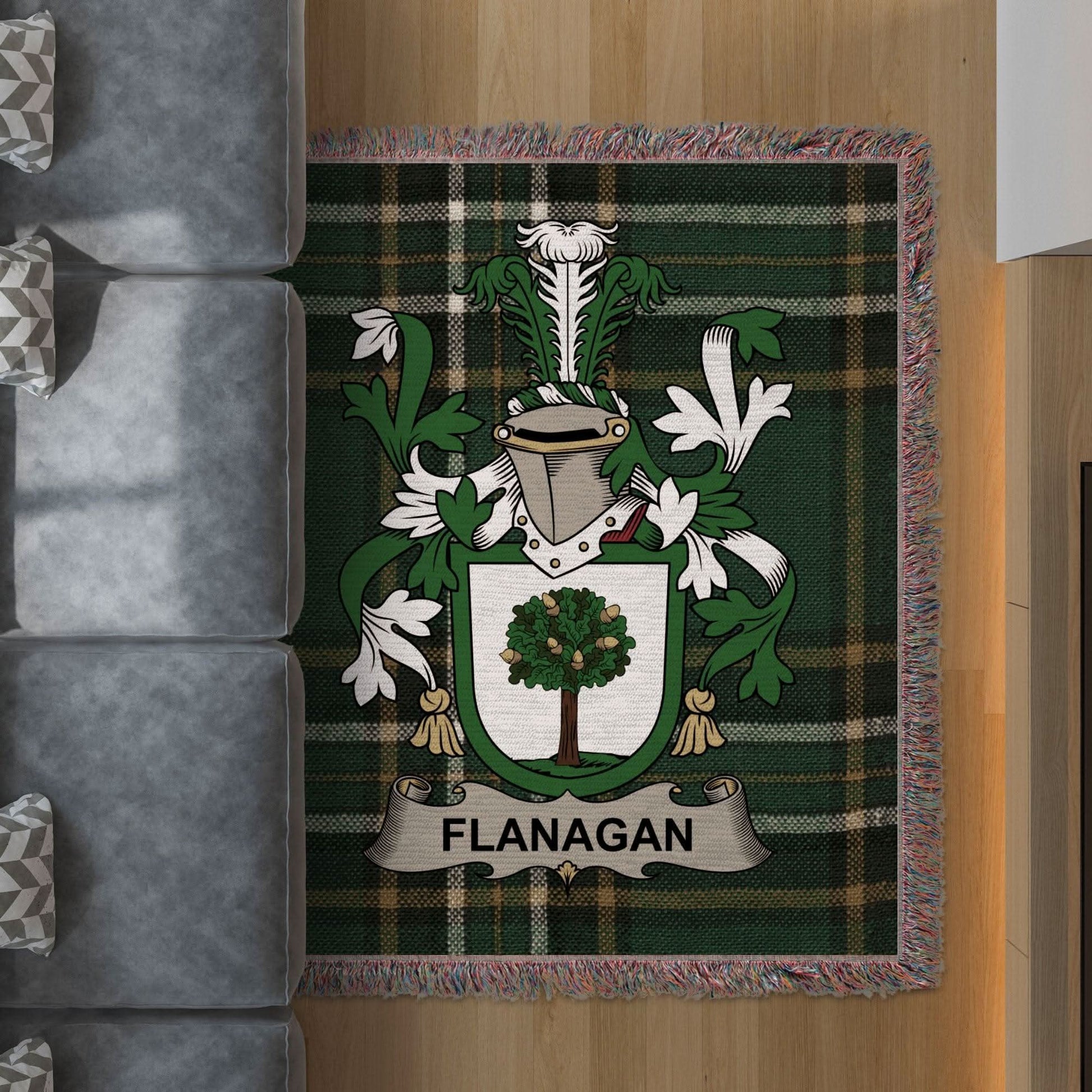 Flanagan Coat of Arms Plaid T-Shirts Woven Blanket - Celtic Ancestry Gifts