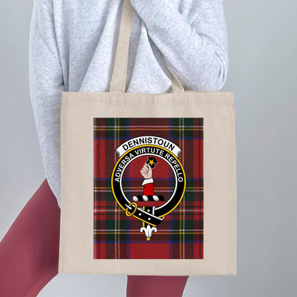 Dennistoun Scottish Clan Tartan Crest Tote Bag - Living Stone Gifts