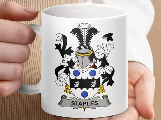 Staples Family Crest Coat of Arms Emblem mug - Celtic Ancestry Gifts