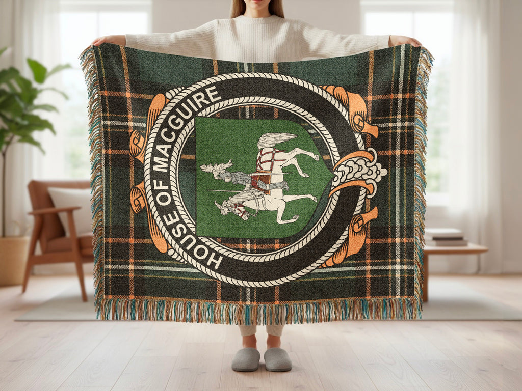 MacGuire surname blanket showing Irish National Tartan woven design
