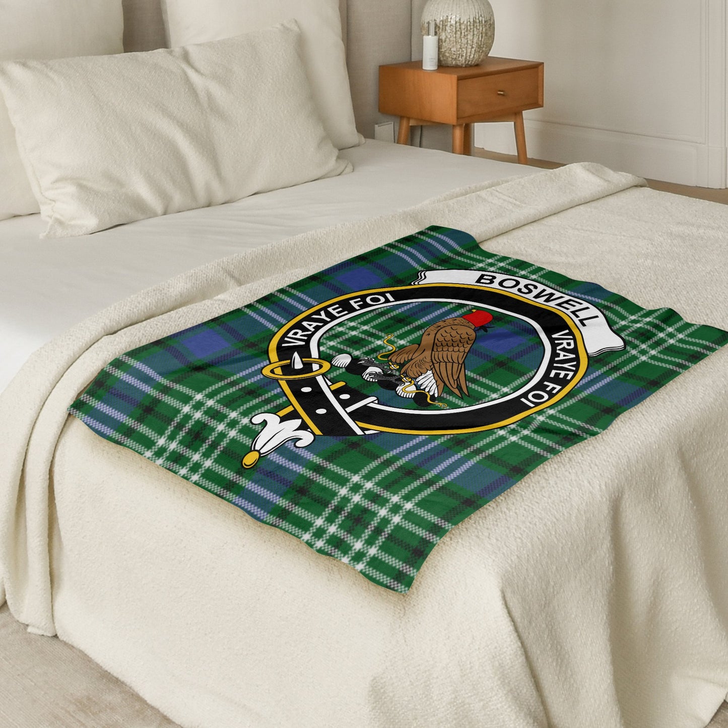 Scottish Clan Boswell Crest Tartan Throw Blanket - Living Stone Gifts