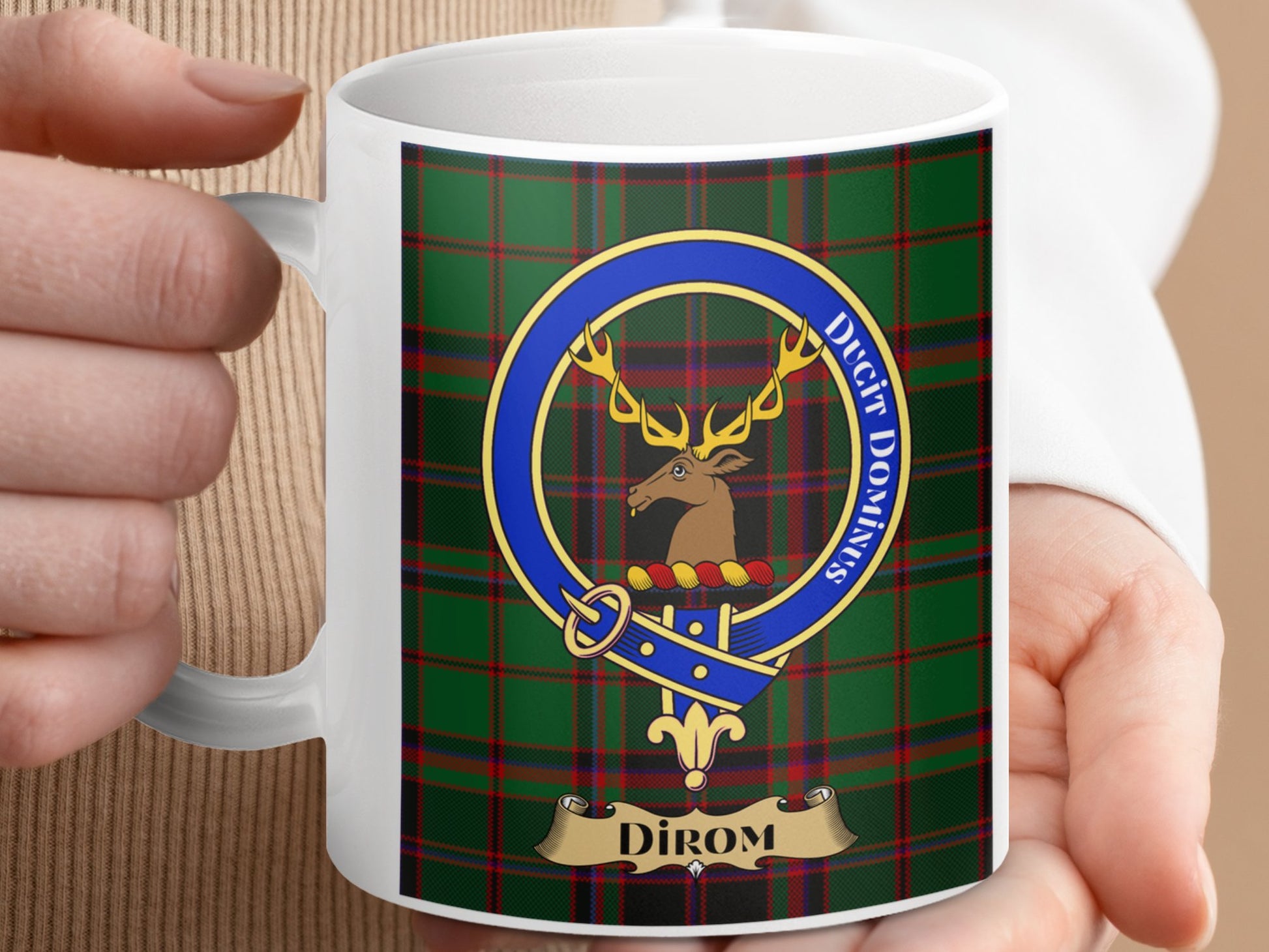 Clan Fergusson Stag Crest Dirom Plaid Pattern Mug - Living Stone Gifts