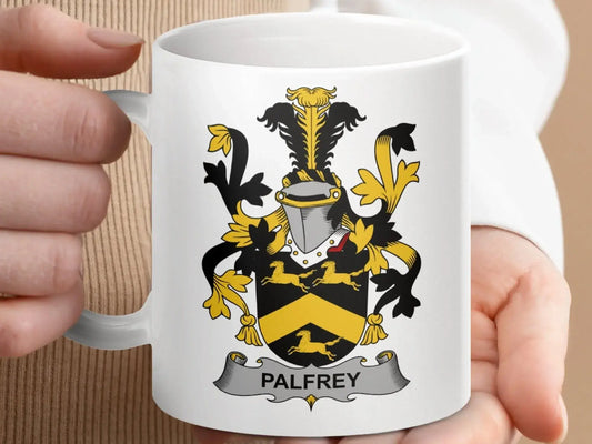 Palfrey Family Crest Coat of Arms Heraldry Emblem Mug - Celtic Ancestry Gifts