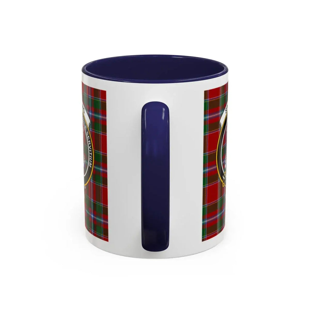 Clan Spalding Scottish tartan mug — close-up of crest and accent handle interior