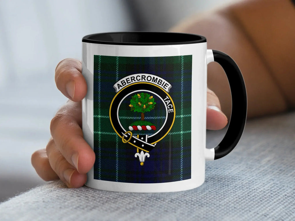 Abercrombie tace crest plaid design mug — navy handle, glossy ceramic