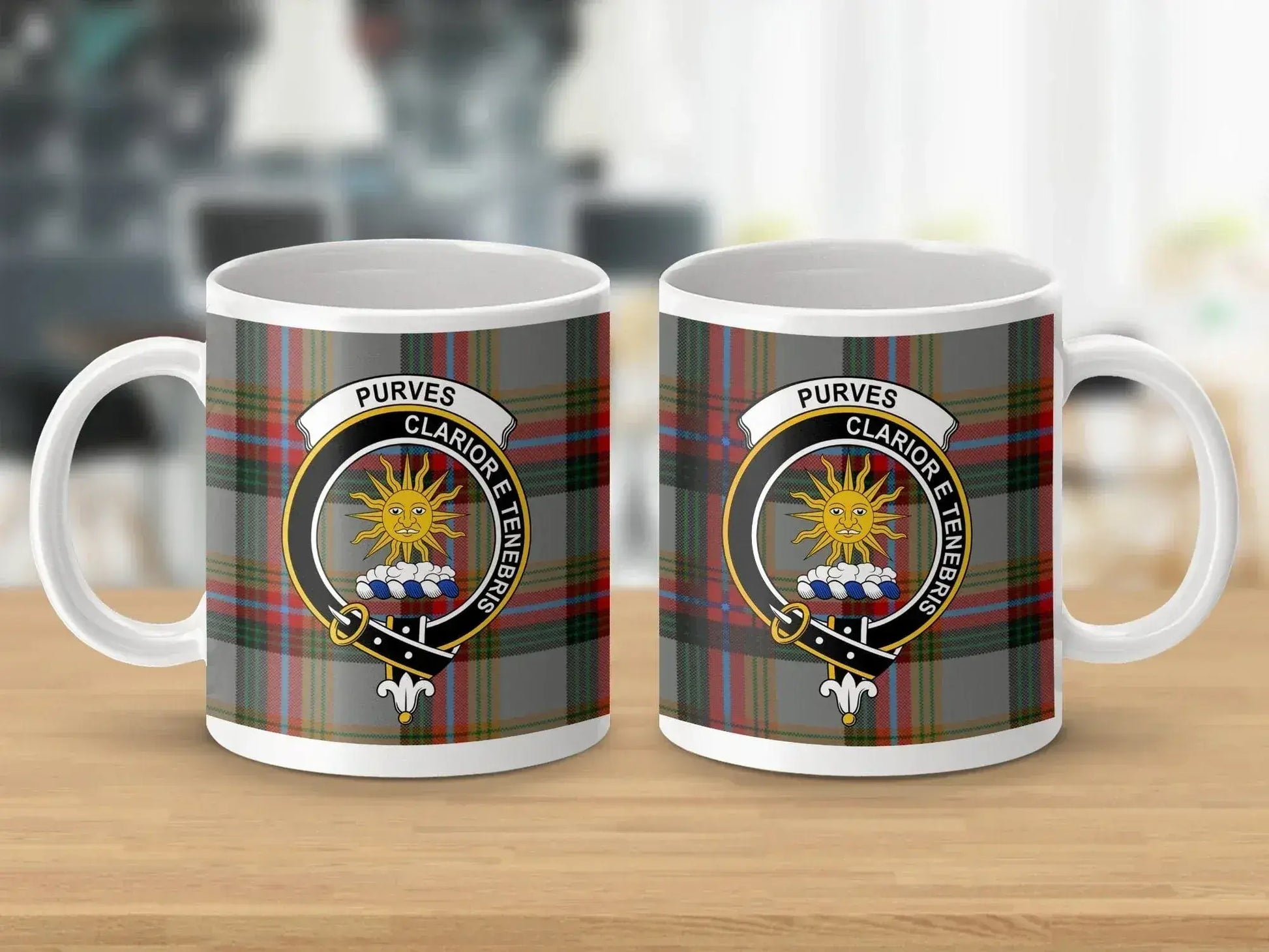 Purves Clariore Tenebris Plaid Clan Crest Mug product