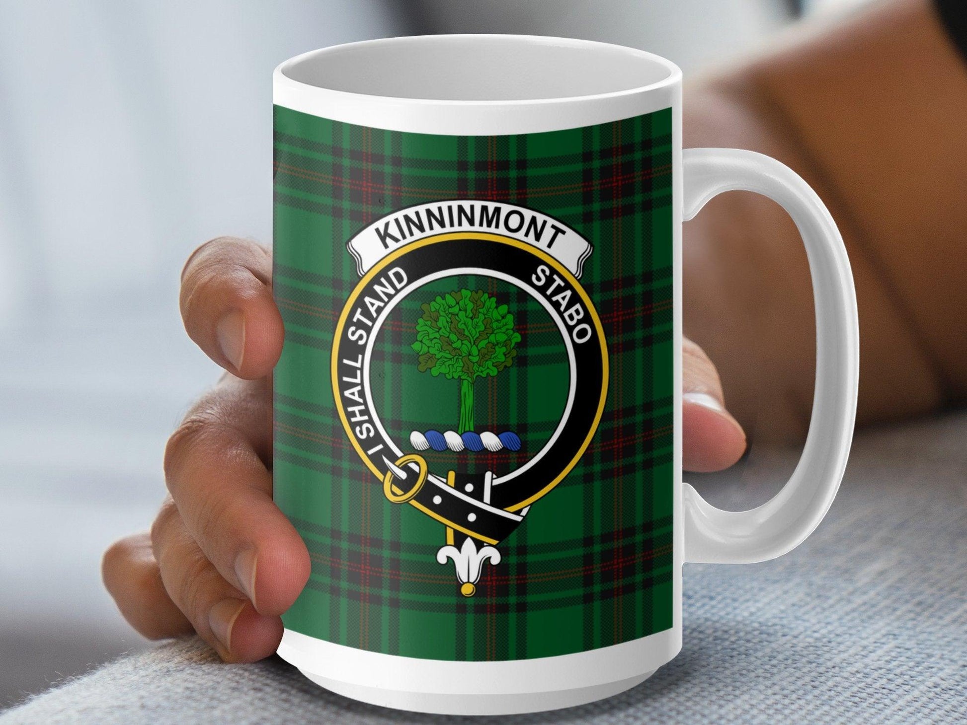 Traditional Scottish Kinninmont Clan Crest Tartan Mug - Living Stone Gifts