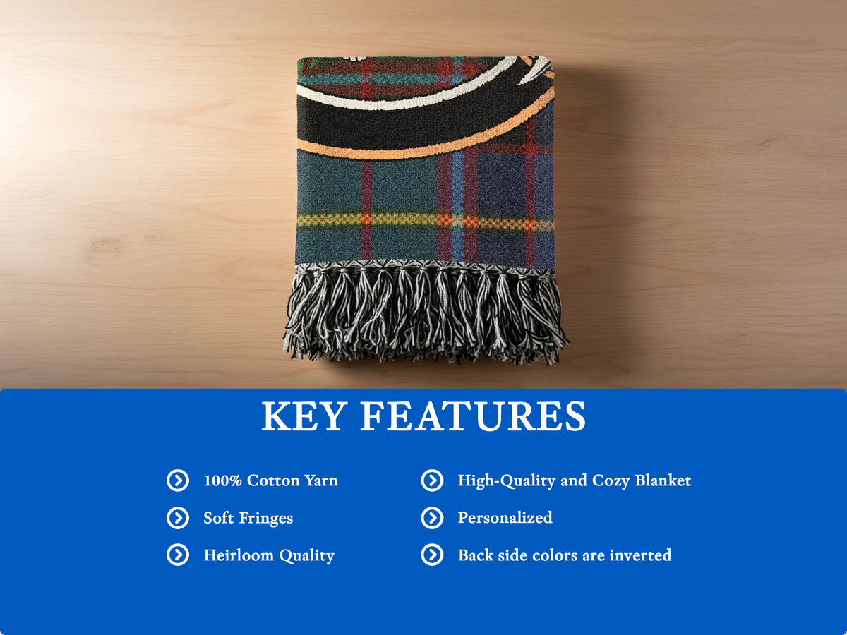 Aikenhead blanket features: 100% cotton yarn, soft fringes, heirloom quality and inverted reverse colours