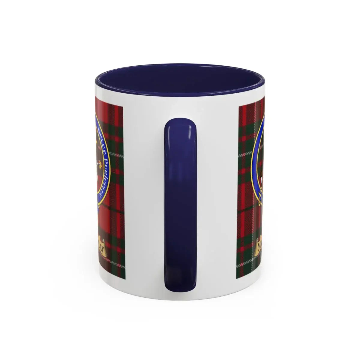 MacAulay clan crest mug shown in 11 oz and 15 oz sizes