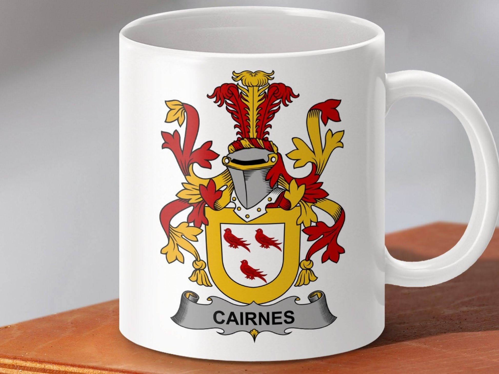 Cairnes Irish Surname Family Crest Heraldry on both sides mug - Celtic Ancestry Gifts