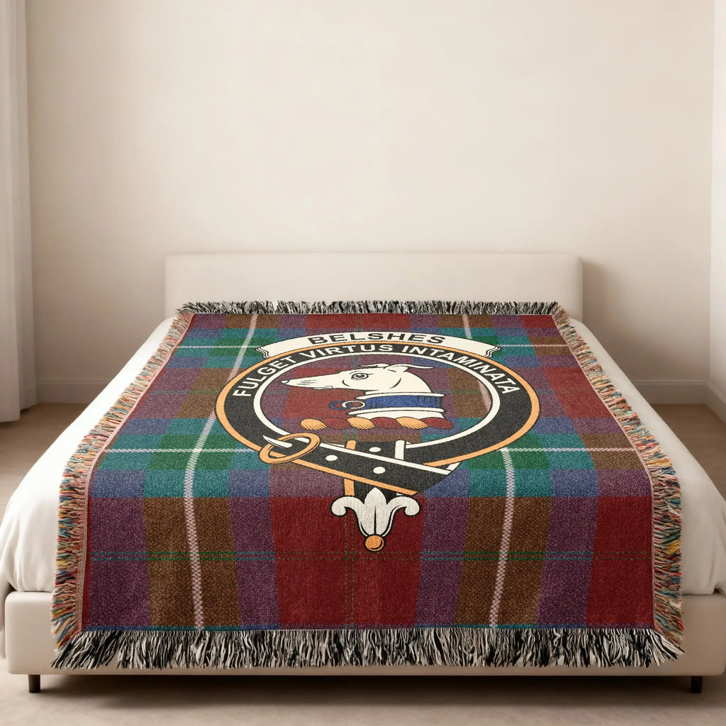 Clan Belsches Crest Tartan Pattern Blanket