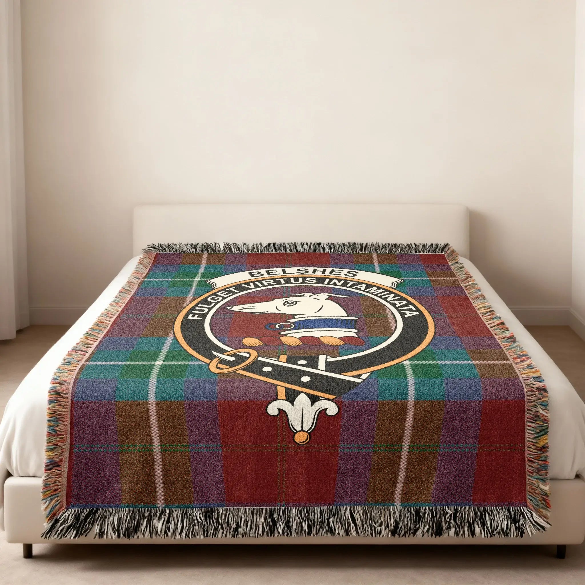 Clan Belsches Crest Tartan Pattern Blanket