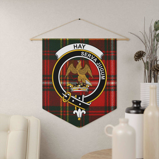 Hay Family Crest and Tartan Pattern Wall Pennant - Celtic Ancestry Gifts