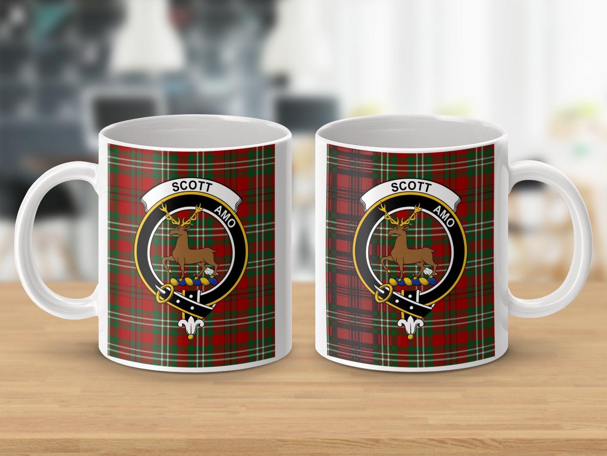 Scott Clan Tartan Crest Stag And Belt Design Mug - Living Stone Gifts