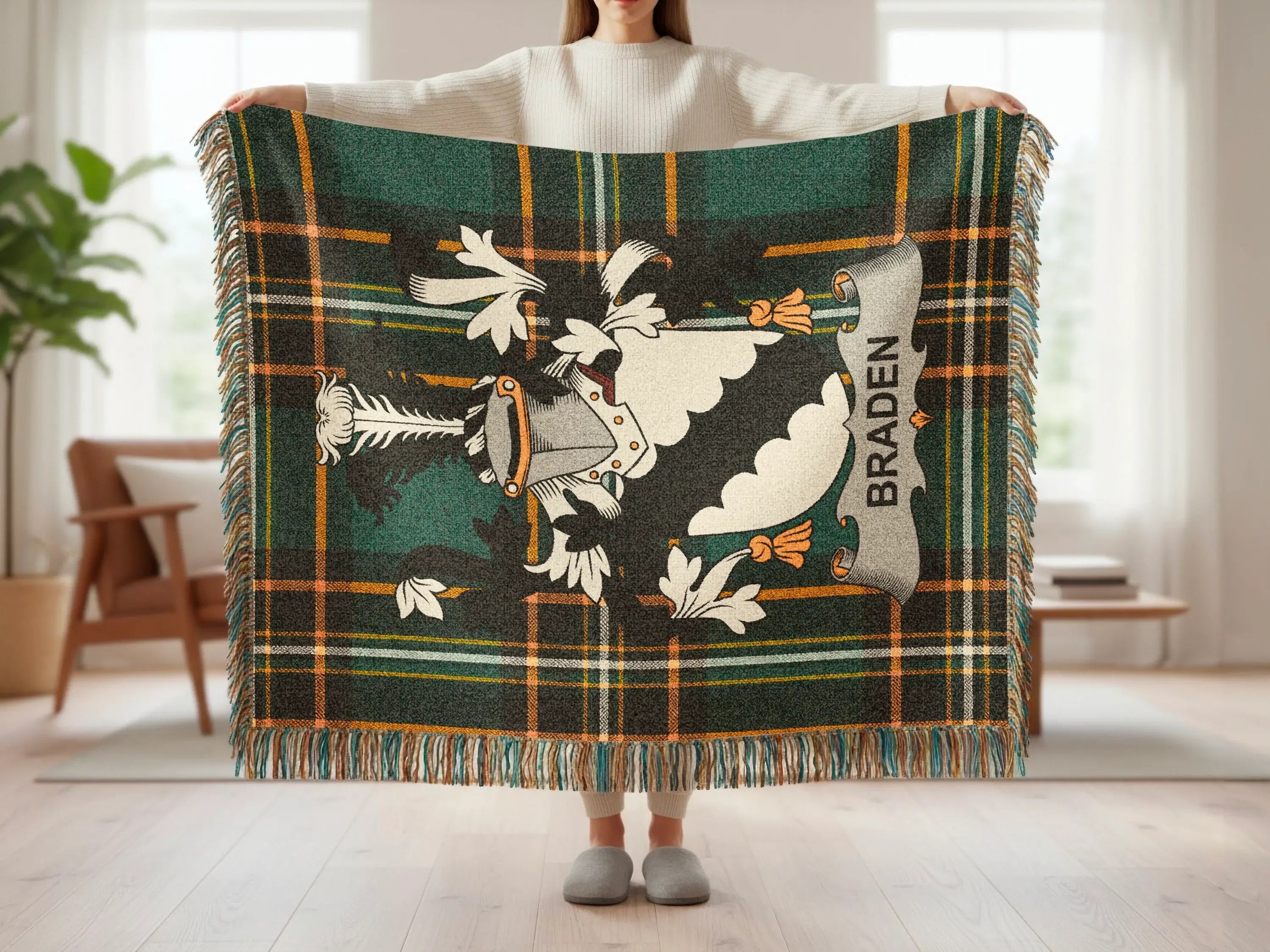 BRADEN Crest Green Plaid Tartan Design Blanket product type