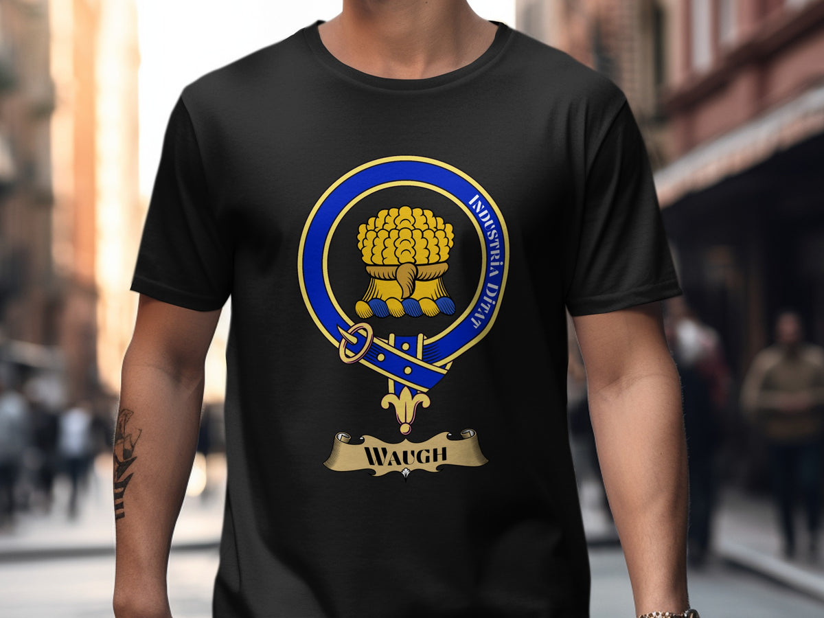 Waugh Scottish clan crest design on Black T-shirt