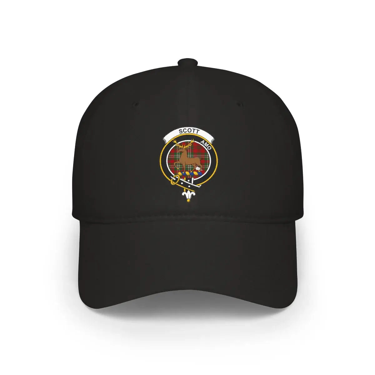 Scott amo family clan crest cap — printed (not embroidered) tartan design