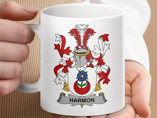 Harmon Irish Surname Family Crest Heritage Coat of Arms Mug - Celtic Ancestry Gifts