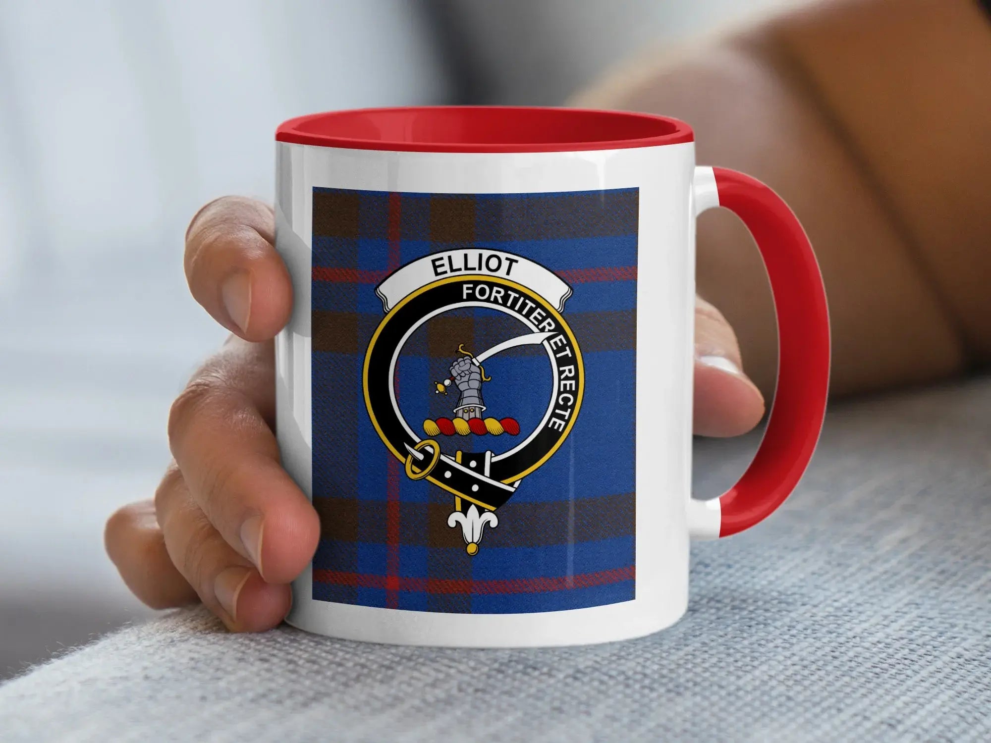 Custom Elliot Clan Crest Plaid Design Coffee Mug