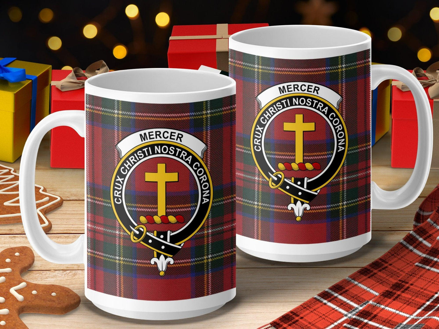 Mercer Clan Tartan Crest Crux Christi Nostra Corona Mug - Living Stone Gifts