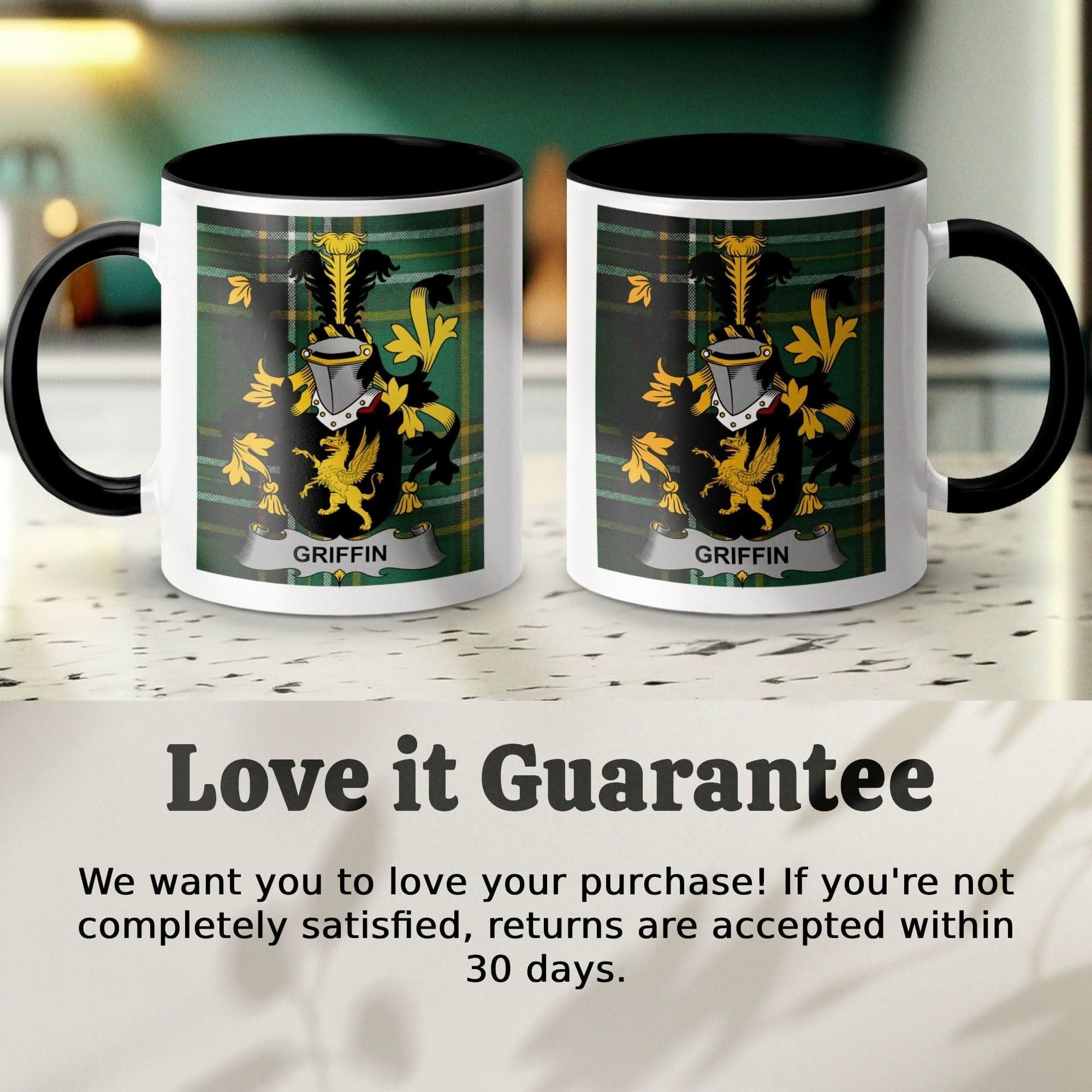 Griffin Surname Family Crest Irish Tartan Mug - Celtic Ancestry Gifts