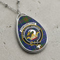 Edmonstone clan Scottish tartan necklace with clan crest on tartan background