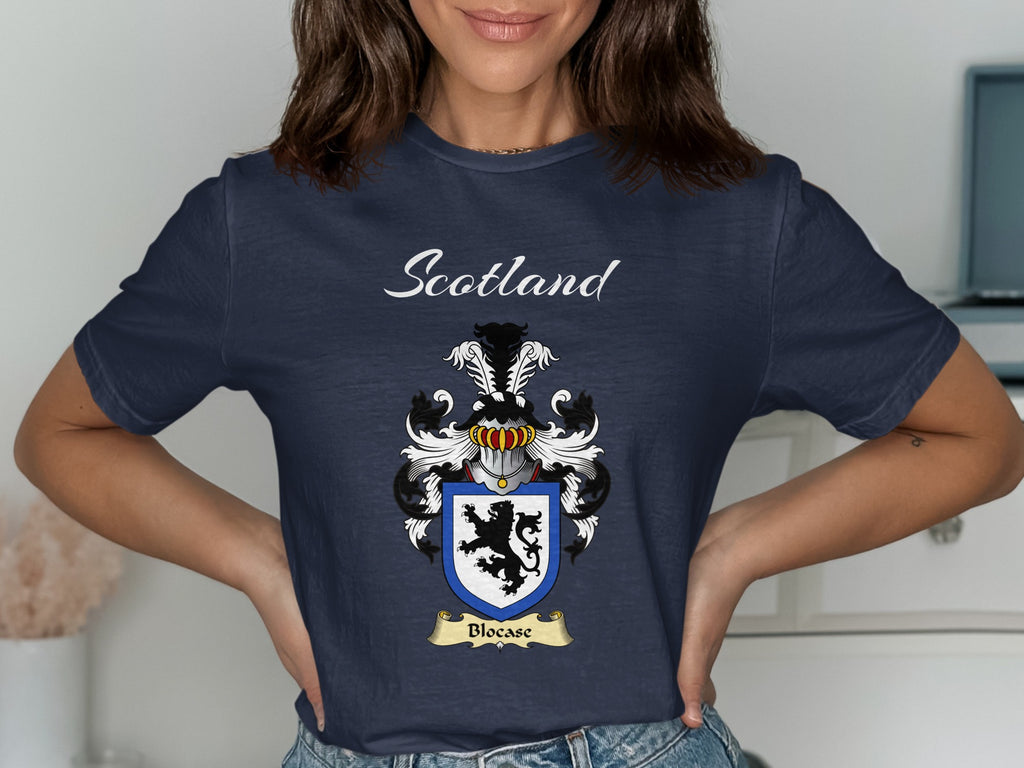 Blocase Scottish family shield design on Navy T-shirt