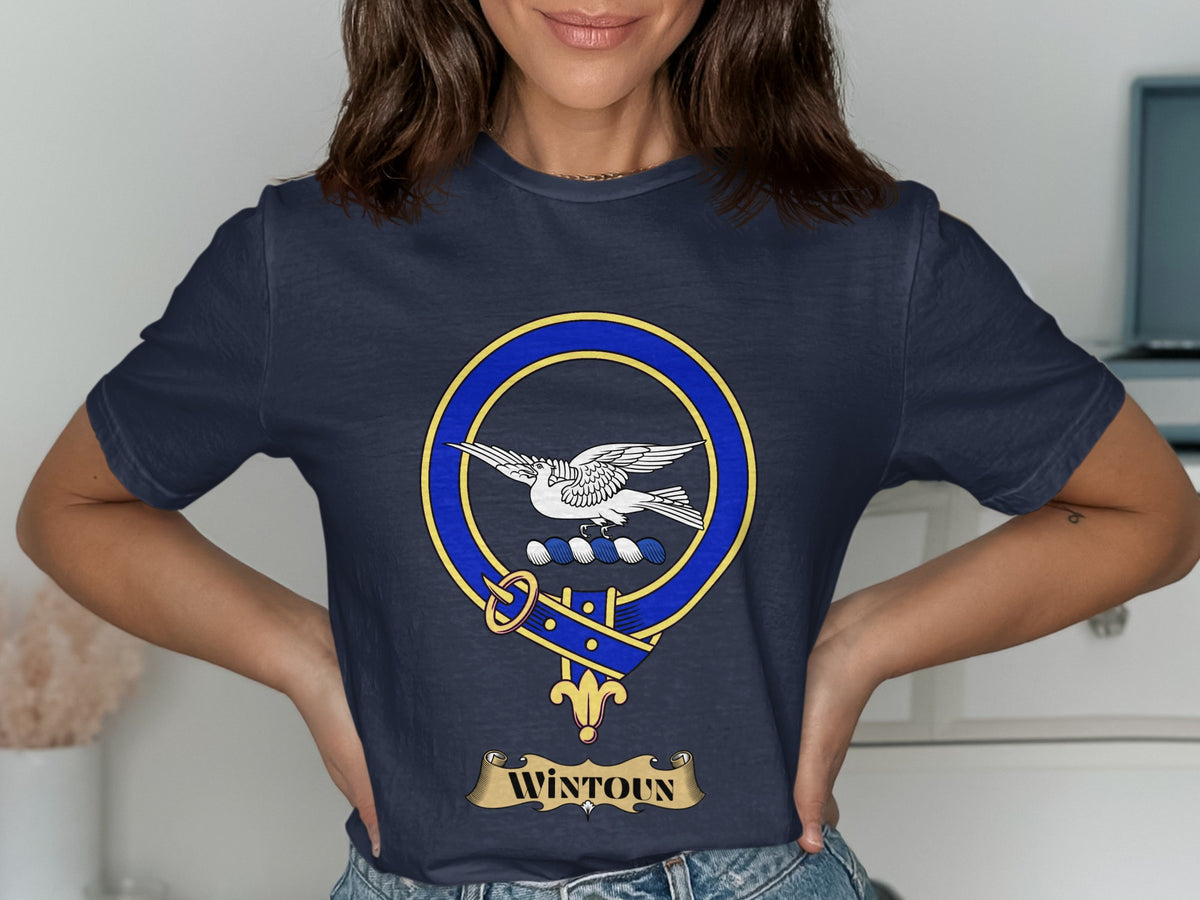 Wintoun Scottish clan crest design on Navy T-shirt
