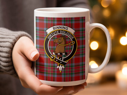 Binning Virtute Doloque Crest Tartan Pattern Mug - Living Stone Gifts