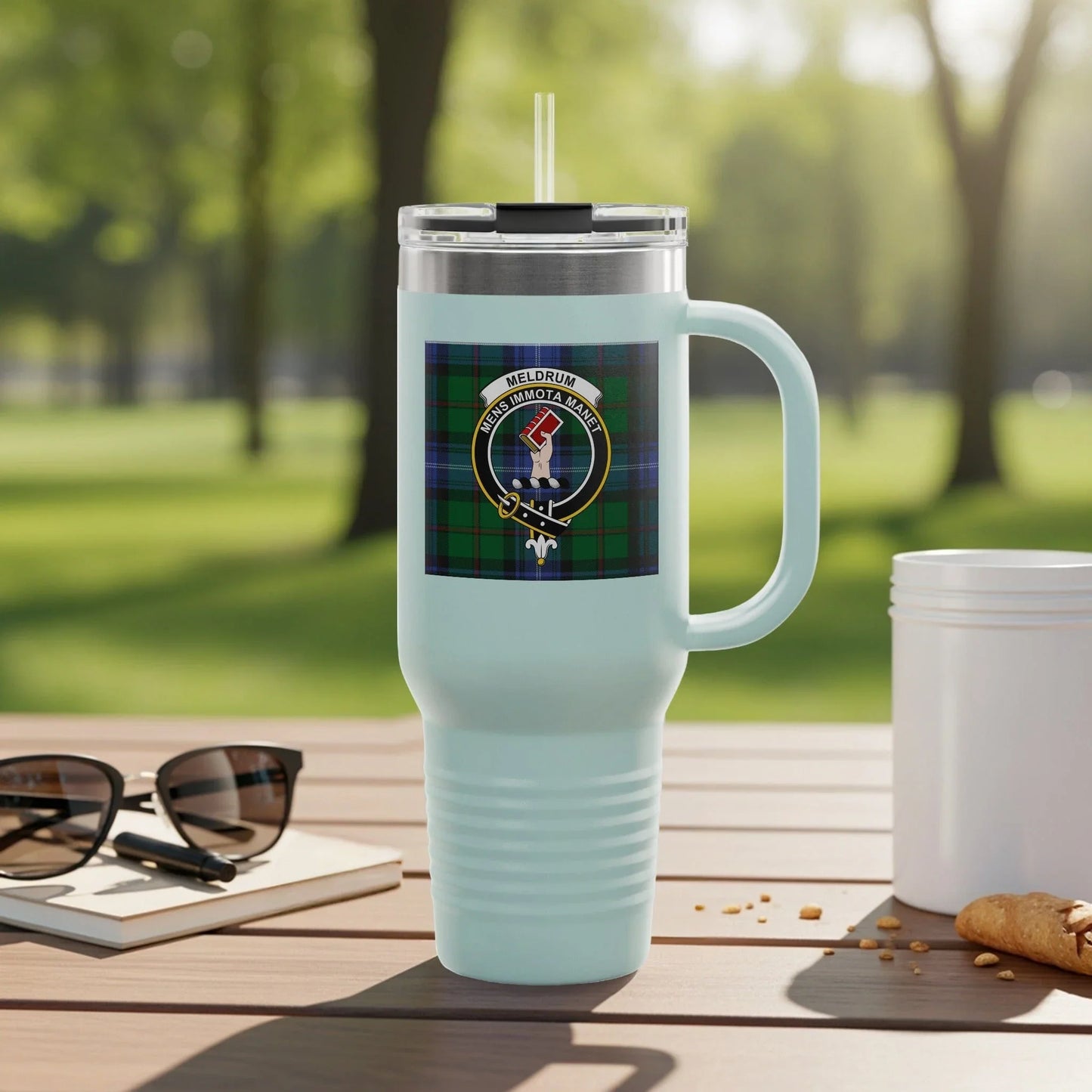Clan Crest Travel Mug with Handle Plaid Design product