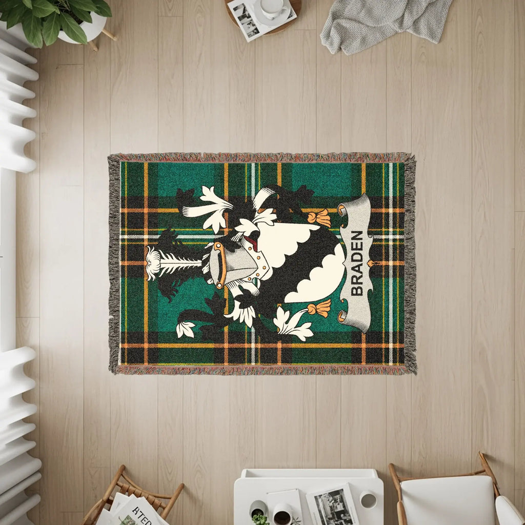 Braden Clan Crest Green Tartan Plaid Throw Blanket product type