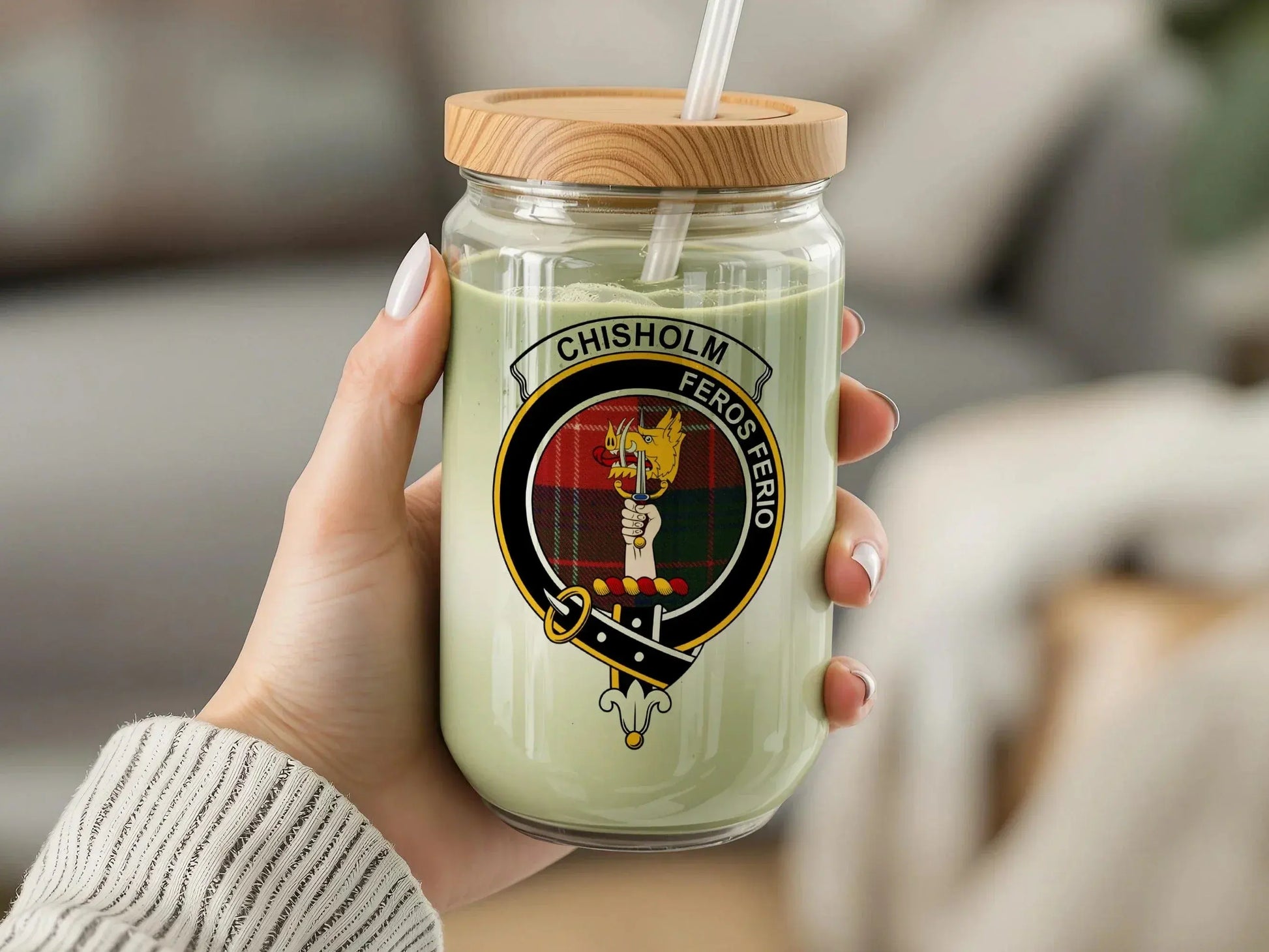 Chisholm Clan Tartan Insignia Glass Jar Candle product