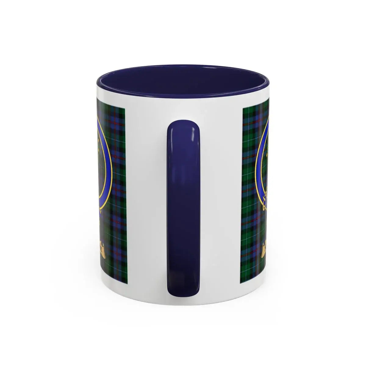 Scrobie clan crest mug shown in 11 oz and 15 oz sizes