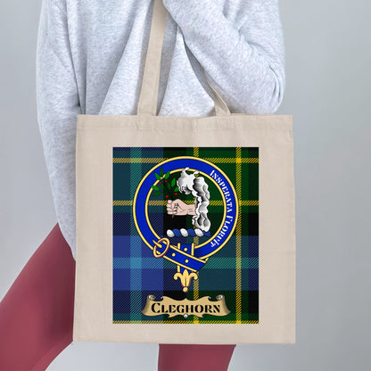 Cleghorn Clan Crest on Scottish Tartan Tote Bag - Living Stone Gifts