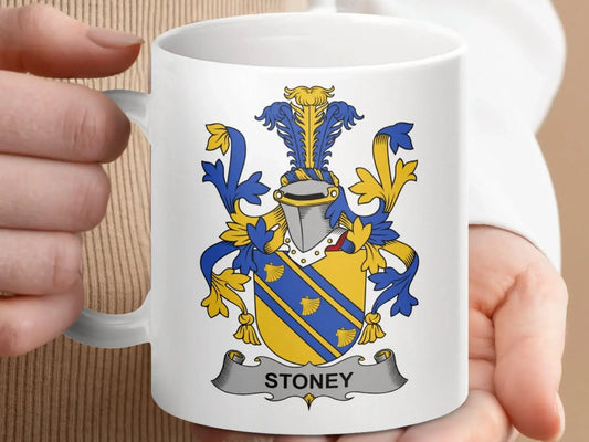 Stoney Family Coat of Arms Heraldic Mug - Celtic Ancestry Gifts