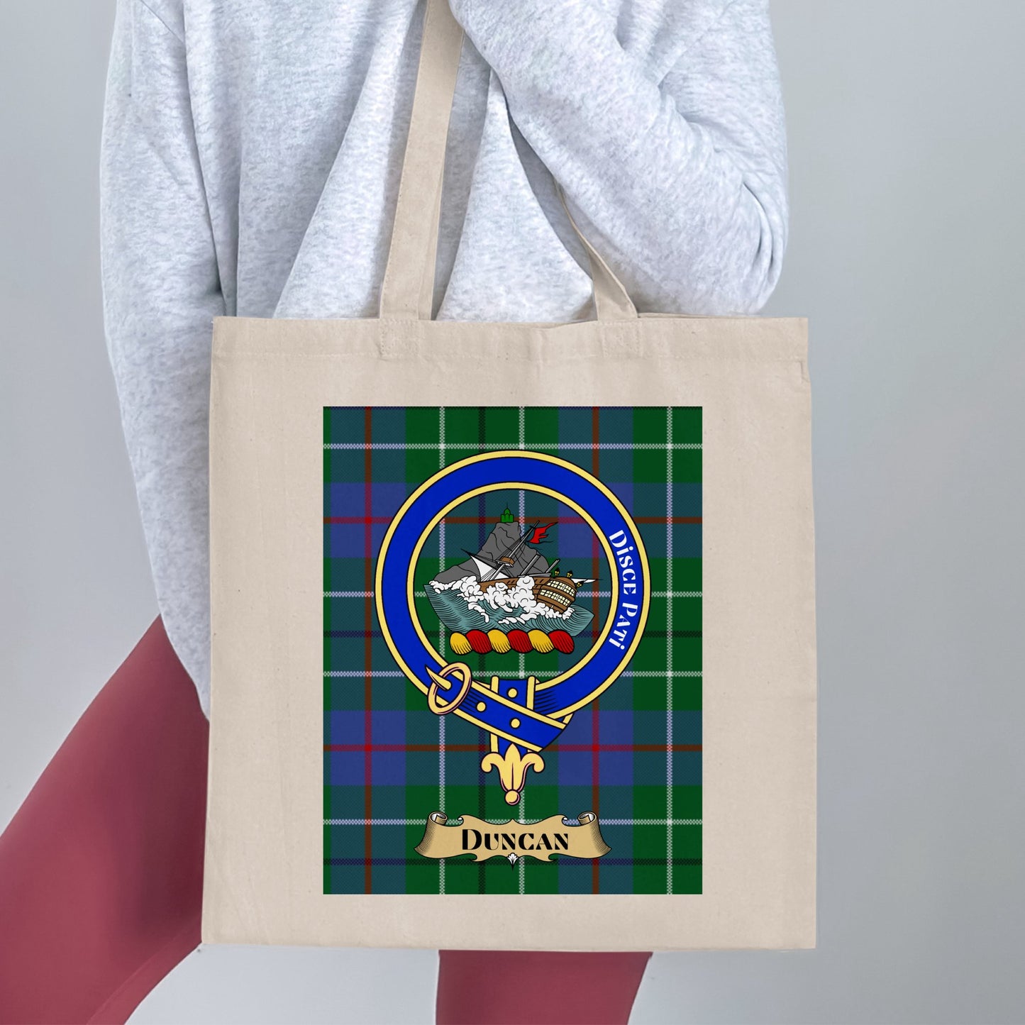 Duncan Clan crest Scottish tartan background Tote Bag - Living Stone Gifts