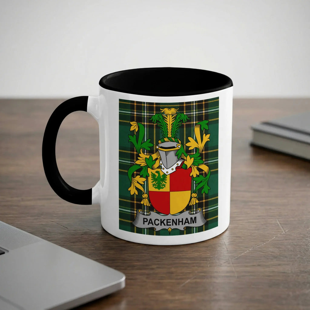Packenham Irish heritage mug with black interior and surname crest
