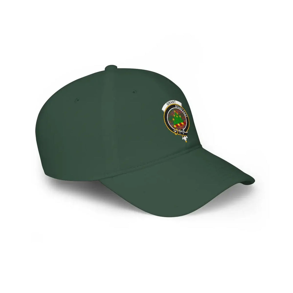 Grant Stand Fast clan crest cap in dark green — full heraldic design on cotton front panel
