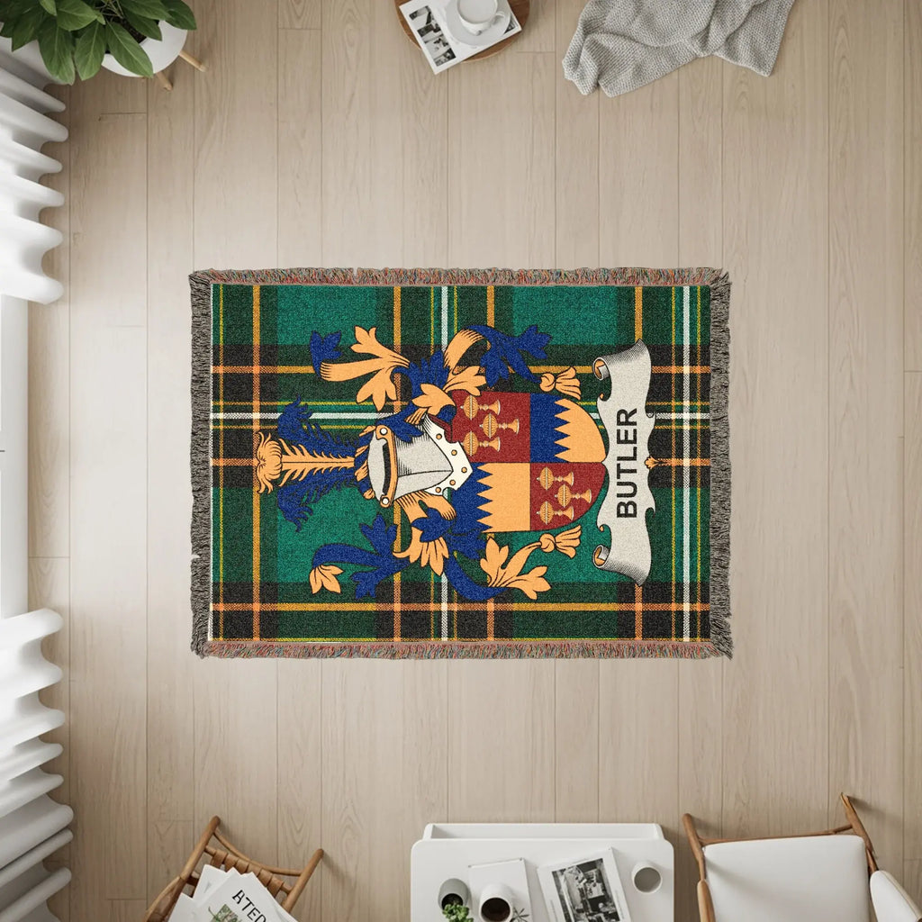 Butler Family Crest Tartan Plaid Green Throw Blanket product type