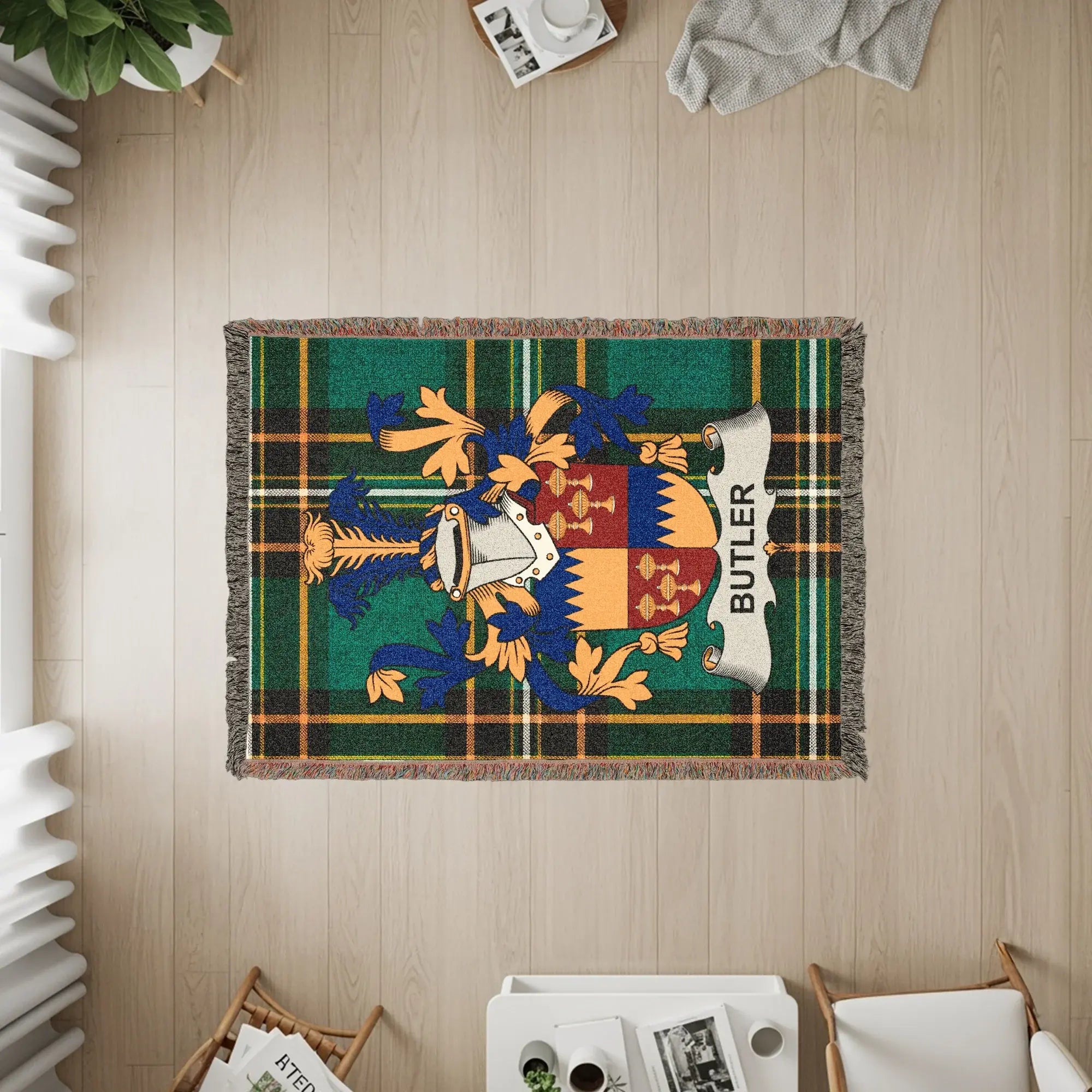 Butler Family Crest Tartan Plaid Green Throw Blanket product type