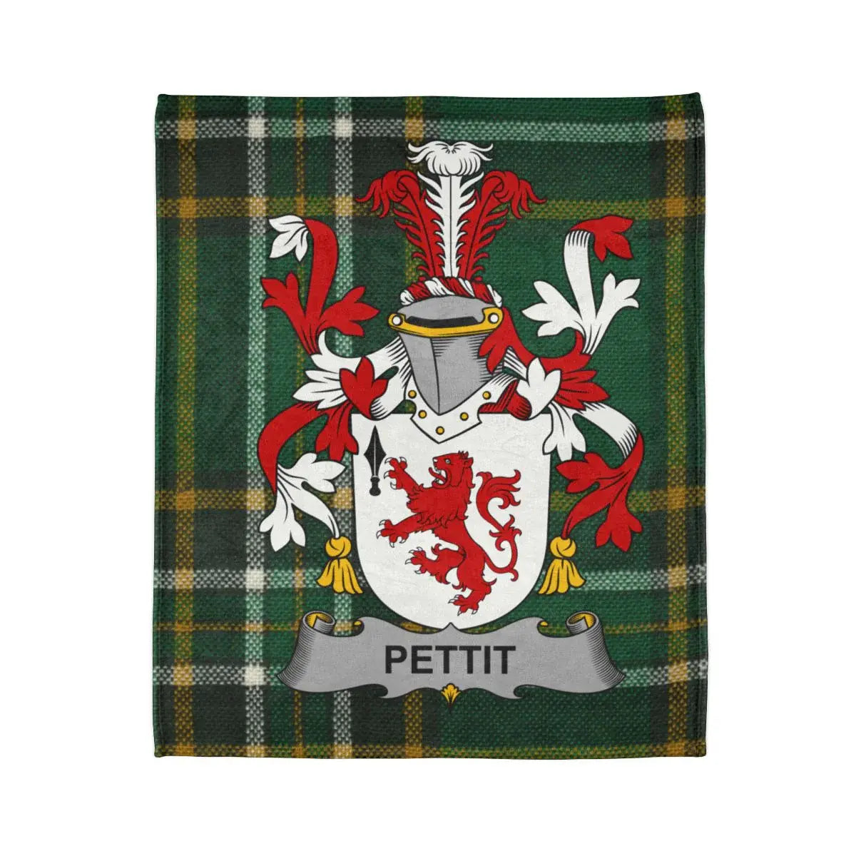 Pettit Family Crest with Green Tartan Blanket product