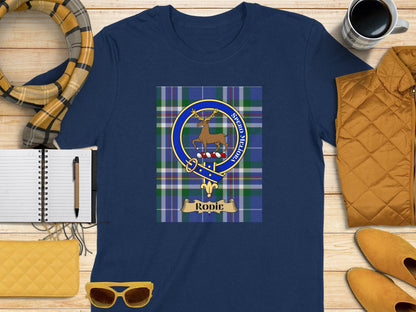 Rodie Clan Crest Scottish Tartan T-Shirt - Celtic Ancestry Gifts