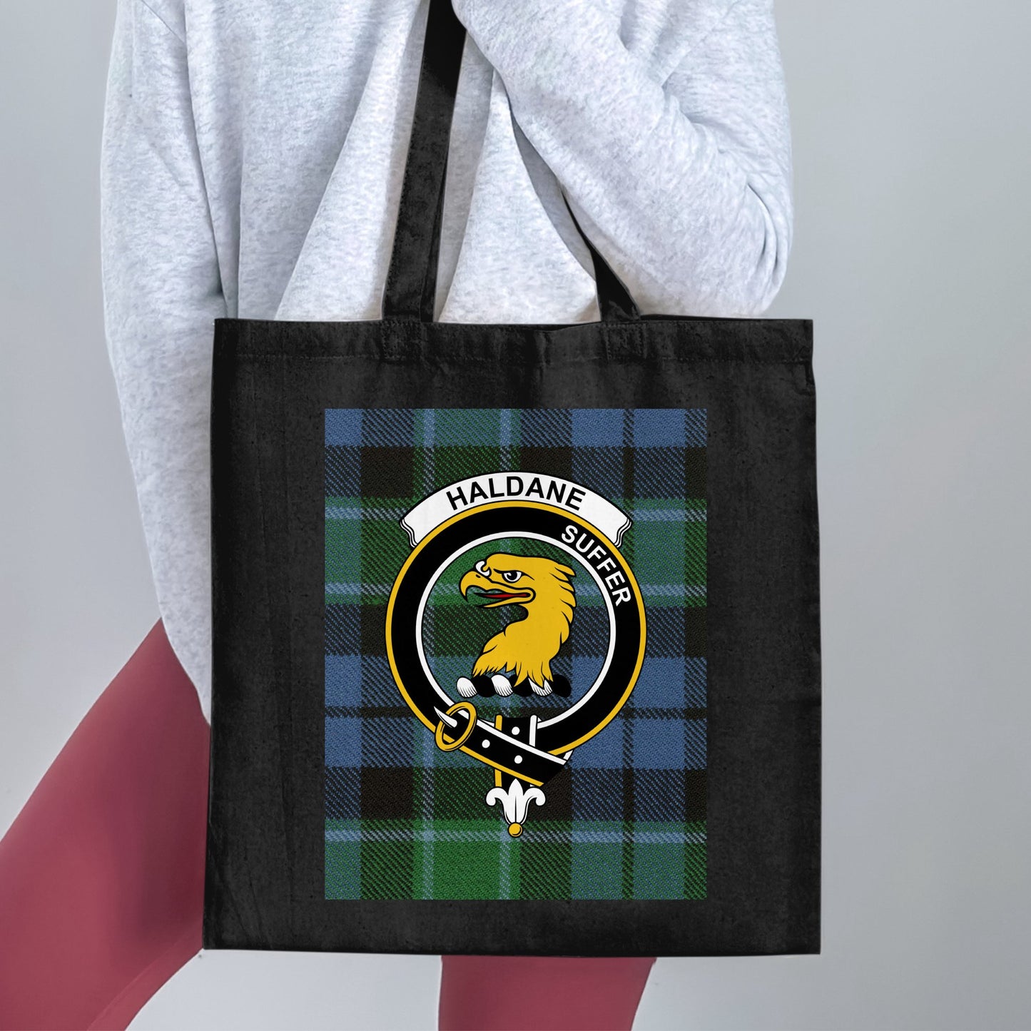 Haldane Scottish Clan Crest on Tartan Tote Bag - Living Stone Gifts