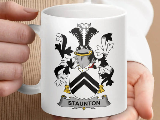 Staunton Family Crest Coat of Arms Heritage Mug - Celtic Ancestry Gifts