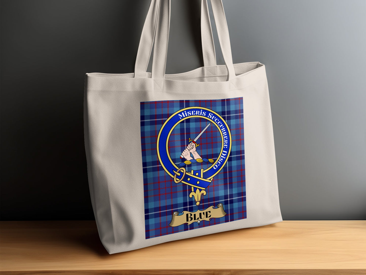 Clan Blue Scottish Crest Tartan Design Tote Bag - Living Stone Gifts