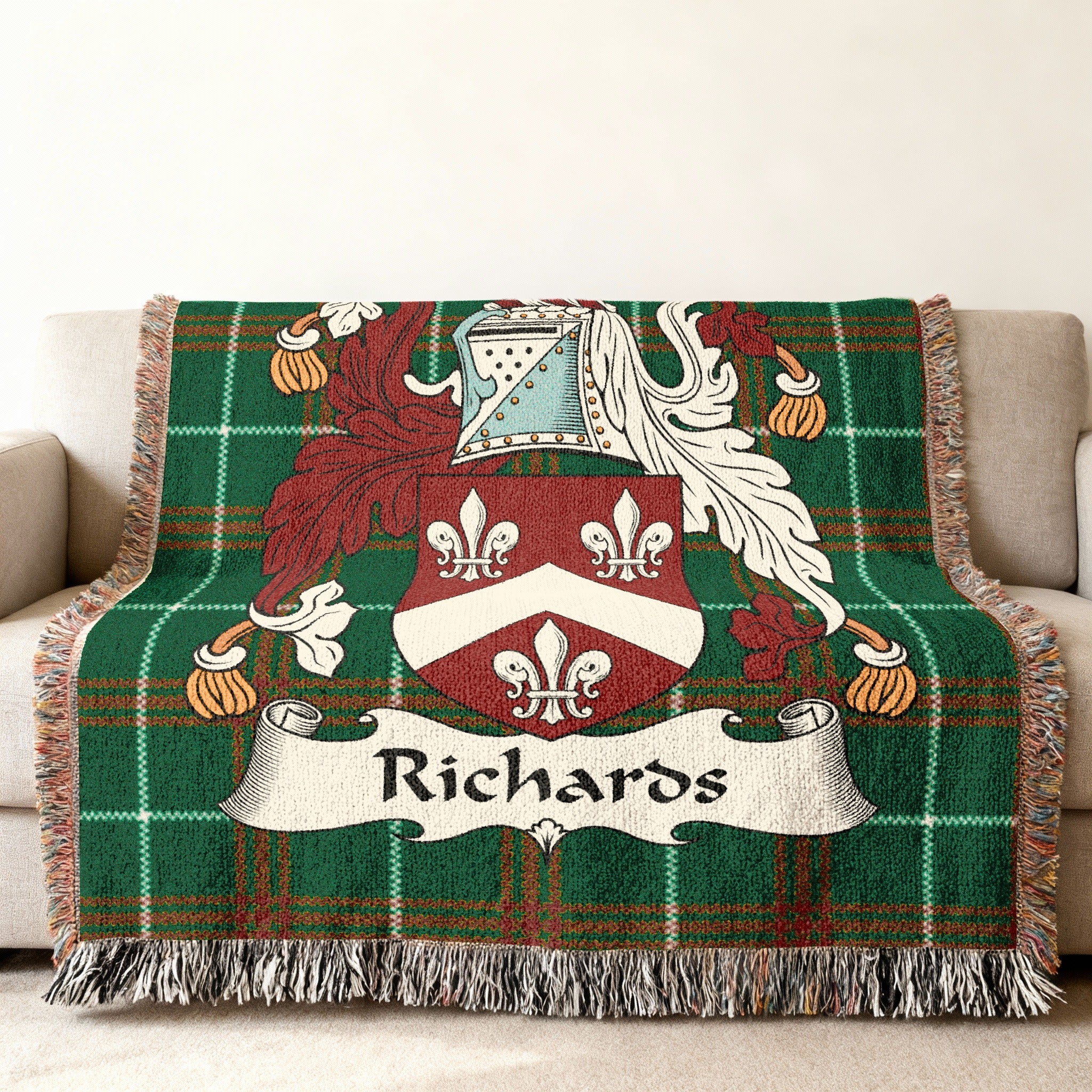 Richards Welsh Crest Woven Blanket | Welsh Tartan Heritage Throw